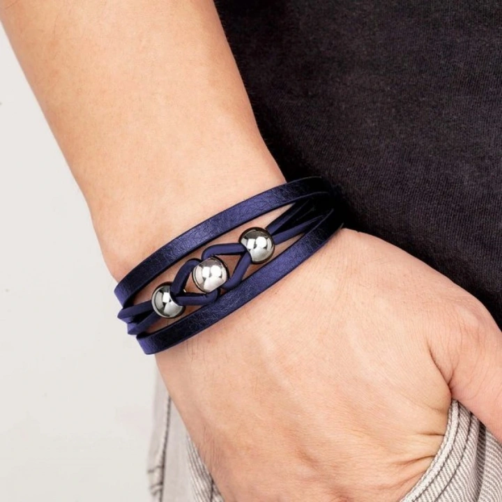 Moncuk Design Çelik Top Ve Lacivert Deri Bileklik 33514B8D3