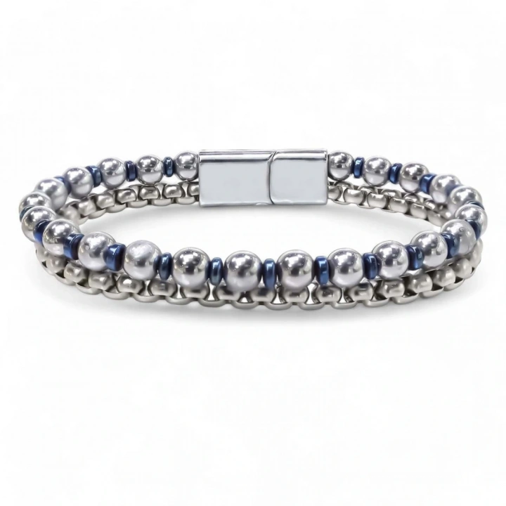Moncuk Design Çelik Zincirli Gümüş Ve Mavi Hematit Bileklik 33512B21D3