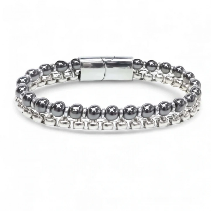 Moncuk Design Çelik Zincirli Hematit Ve Silver Hematit Bileklik 33512B21D9