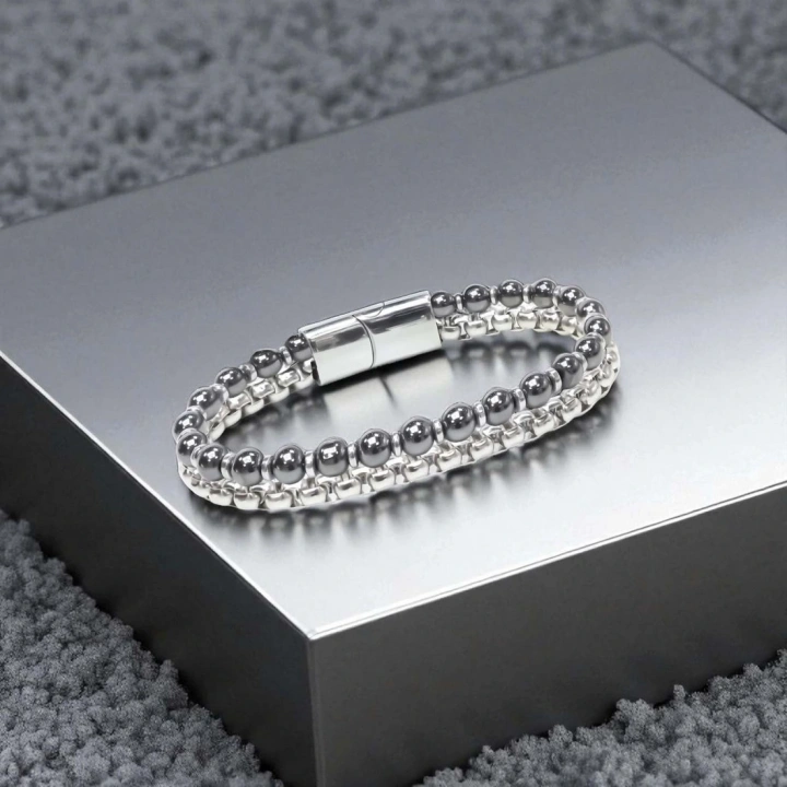 Moncuk Design Çelik Zincirli Hematit Ve Silver Hematit Bileklik 33512B21D9