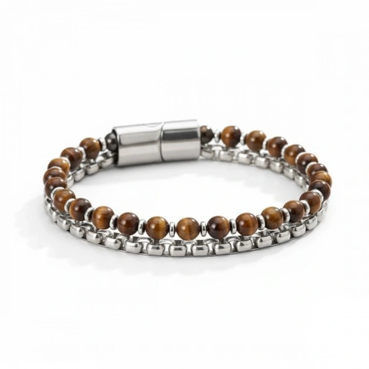 Moncuk Design Çelik Zincirli Kaplan Gözü Ve Hematit Bileklik 33512B21D8