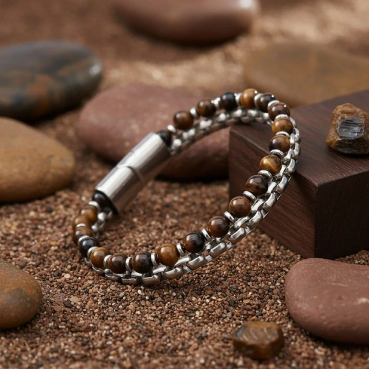 Moncuk Design Çelik Zincirli Kaplan Gözü Ve Hematit Bileklik 33512B21D8