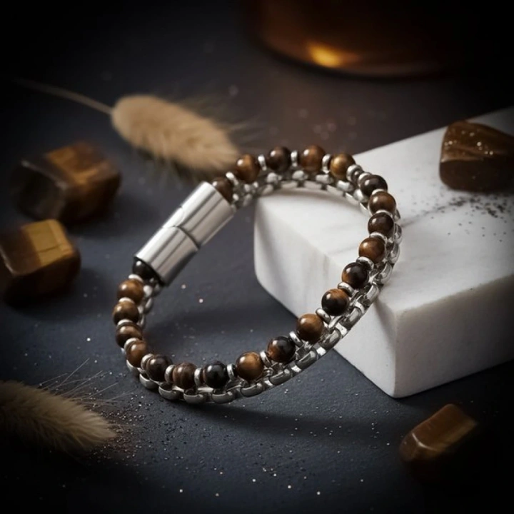 Moncuk Design Çelik Zincirli Kaplan Gözü Ve Hematit Bileklik 33512B21D8