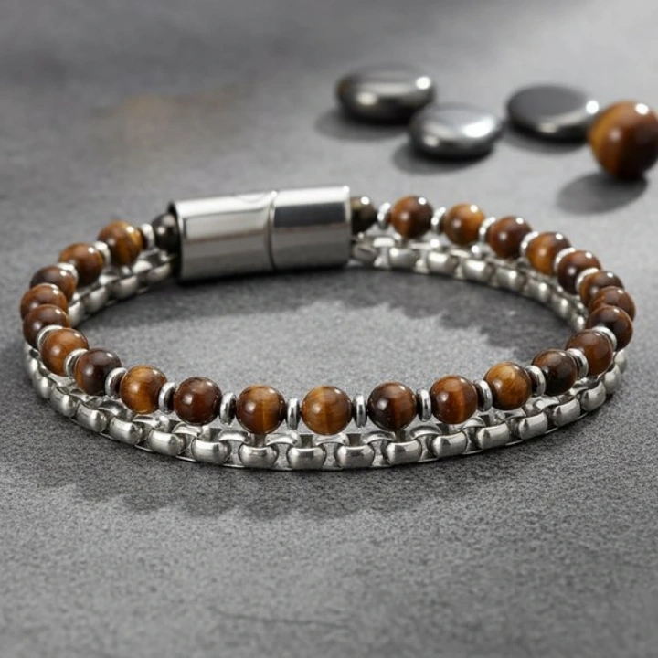 Moncuk Design Çelik Zincirli Kaplan Gözü Ve Hematit Bileklik 33512B21D8