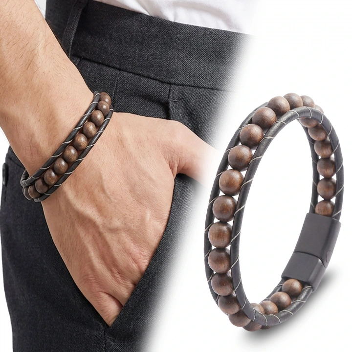 Moncuk Design Ceviz Ağacı Deri Bileklik 33512B2D8M29