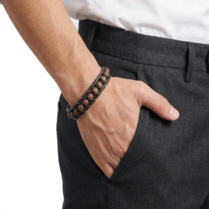 Moncuk Design Ceviz Ağacı Deri Bileklik 33512B2D8M29