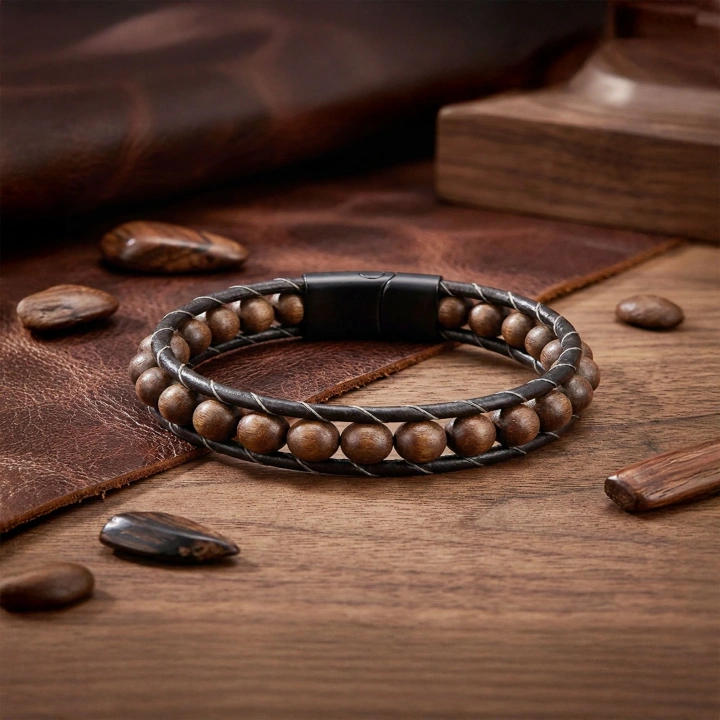 Moncuk Design Ceviz Ağacı Deri Bileklik 33512B2D8M29