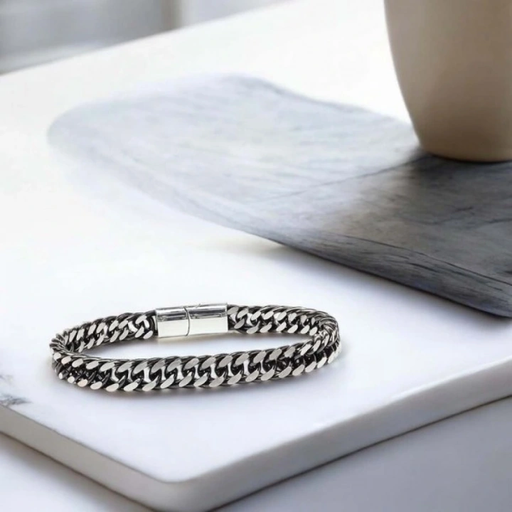 Moncuk Design Çift Sıra Otantik Çelik Zincir Bileklik 33515B2D2