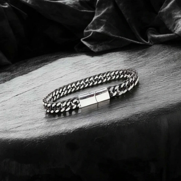 Moncuk Design Çift Sıra Otantik Çelik Zincir Bileklik 33515B2D2