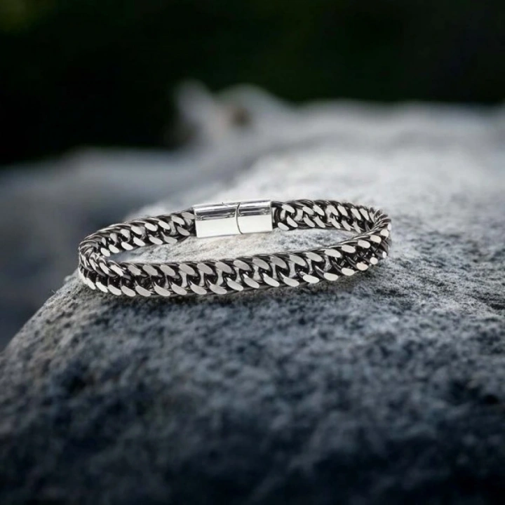 Moncuk Design Çift Sıra Otantik Çelik Zincir Bileklik 33515B2D2