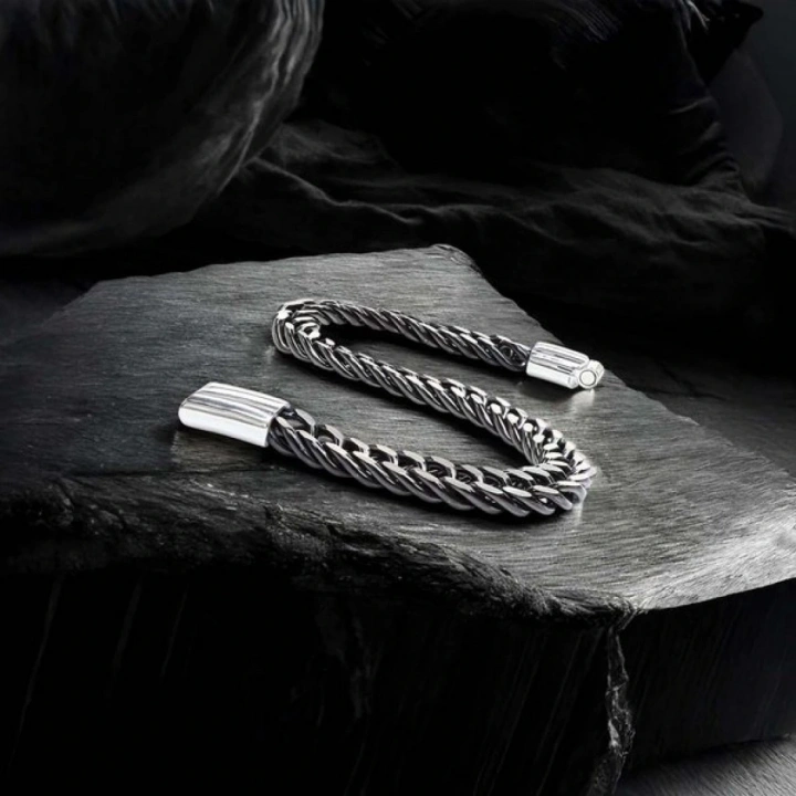 Moncuk Design Çift Sıra Otantik Çelik Zincir Bileklik 33515B2D2