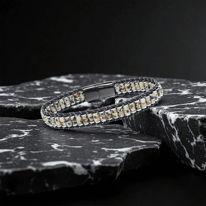 Moncuk Design Dalmaçya Jasper & Hematit Çelik Örgülü Deri Bileklik 33512B22D3