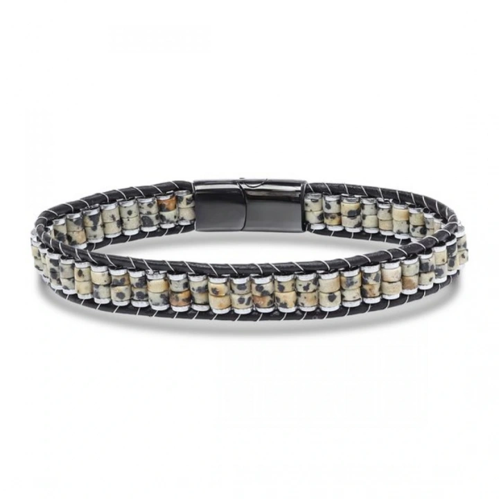 Moncuk Design Dalmaçya Jasper & Hematit Çelik Örgülü Deri Bileklik 33512B22D3