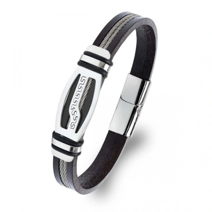 Moncuk Design Deri Kordonlu Çelik Halat Erkek Bileklik 33514B17D6