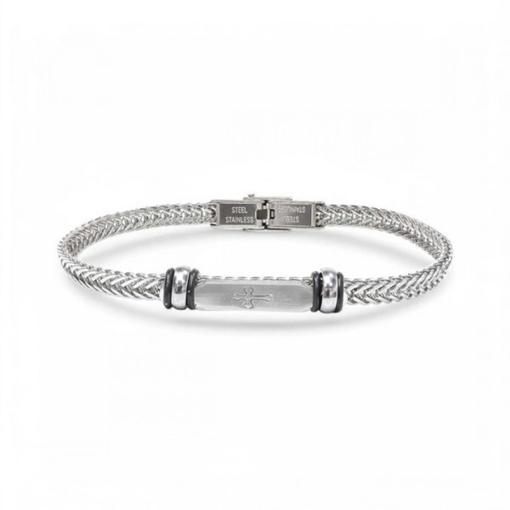 Moncuk Design Gothic Cross Çelik Hasır Örgülü Ayarlanabilir Bileklik 33511G5D2M