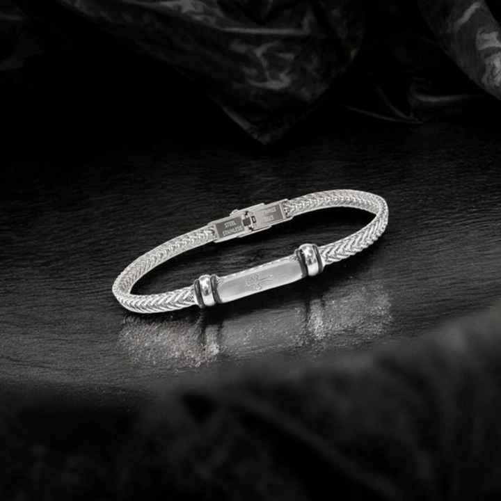 Moncuk Design Gothic Cross Çelik Hasır Örgülü Ayarlanabilir Bileklik 33511G5D2M