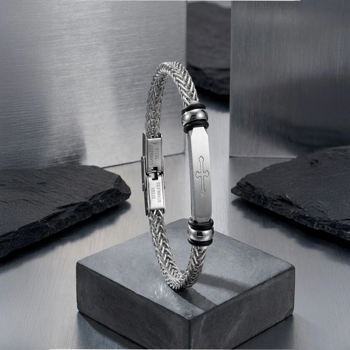 Moncuk Design Gothic Cross Çelik Hasır Örgülü Ayarlanabilir Bileklik 33511G5D2M