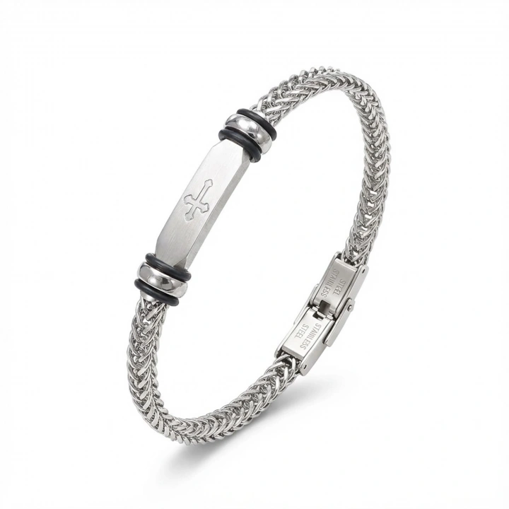 Moncuk Design Gothic Cross Çelik Hasır Örgülü Ayarlanabilir Bileklik 33511G5D2M