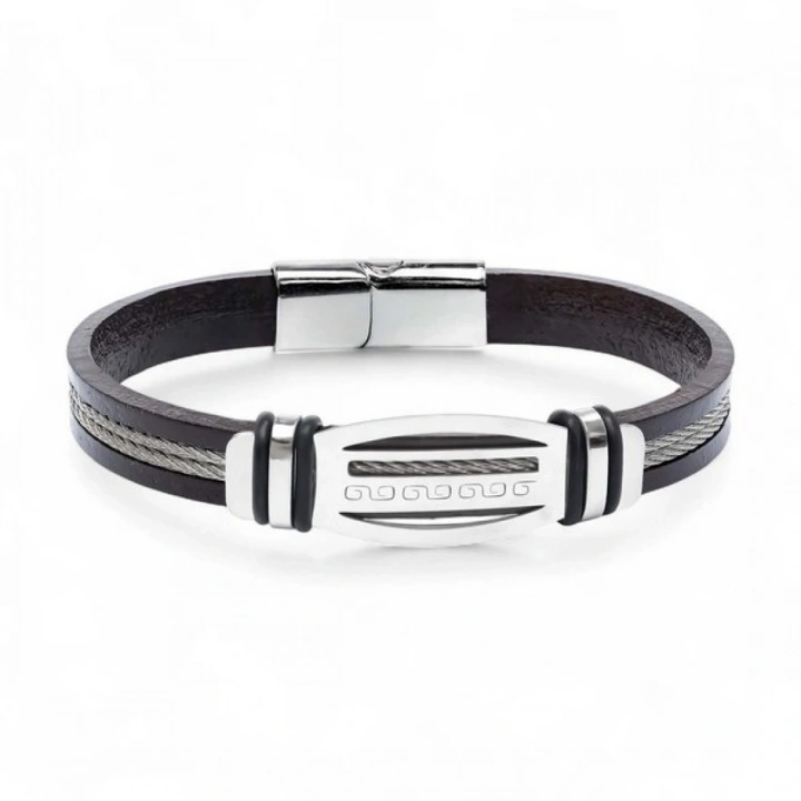 Moncuk Design Grek Anahtarı Desenli Çelik Halatlı Erkek Bileklik 33514B17D4