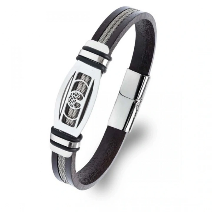 Moncuk Design Hayat Ağacı Desenli Çelik Halatlı Erkek Bileklik 33514B17D3
