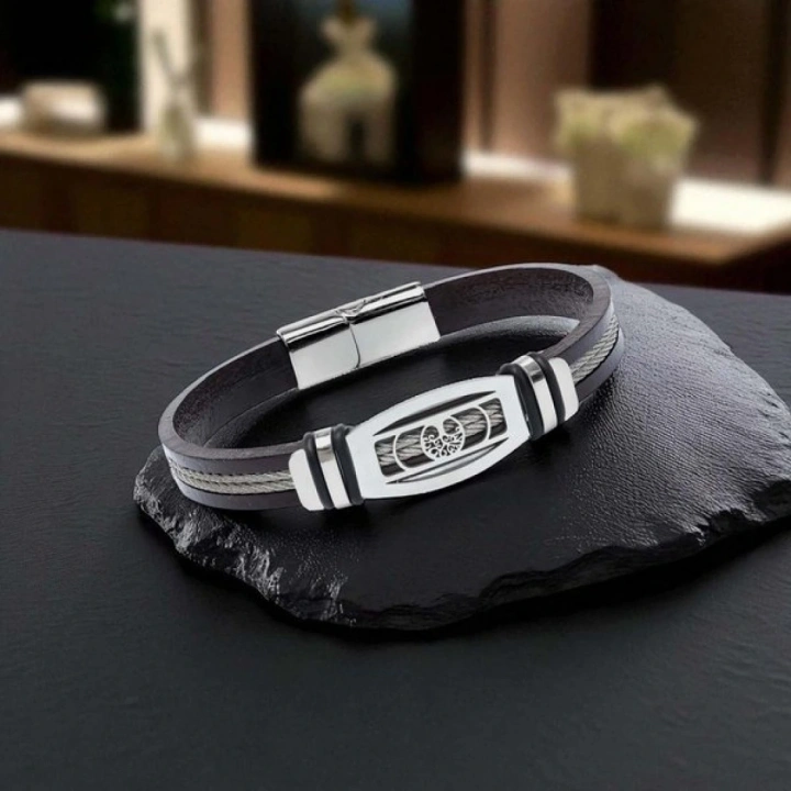 Moncuk Design Hayat Ağacı Desenli Çelik Halatlı Erkek Bileklik 33514B17D3