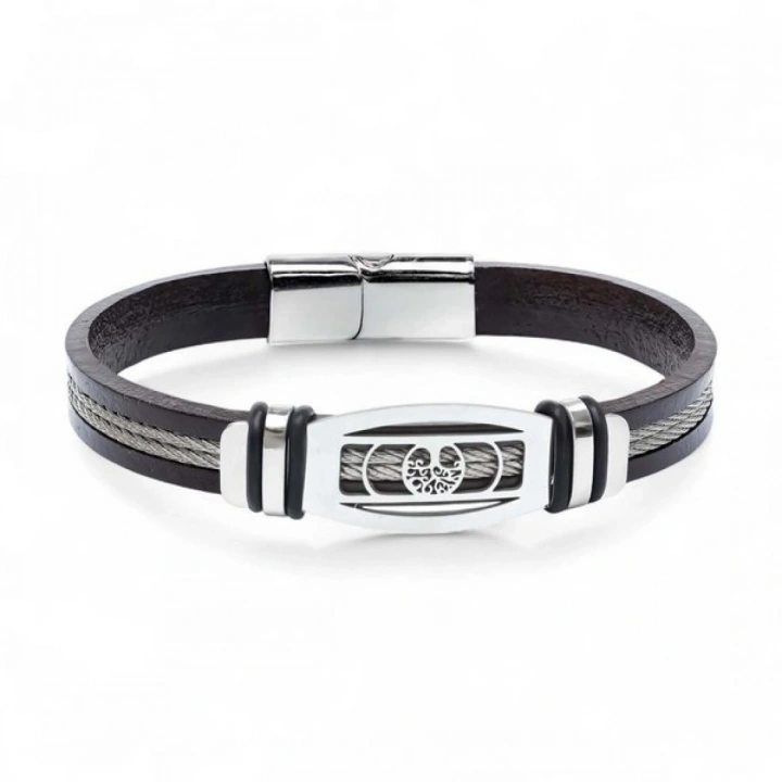 Moncuk Design Hayat Ağacı Desenli Çelik Halatlı Erkek Bileklik 33514B17D3