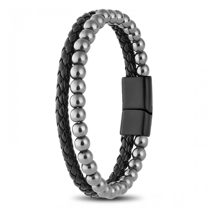 Moncuk Design Hematit Doğaltaş Deri Erkek Bileklik 33512B7D9