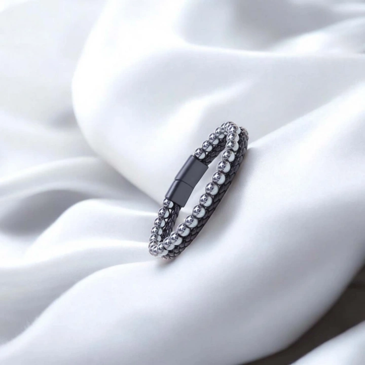 Moncuk Design Hematit Doğaltaş Deri Erkek Bileklik 33512B7D9