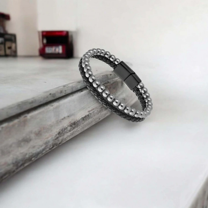 Moncuk Design Hematit Doğaltaş Deri Erkek Bileklik 33512B7D9