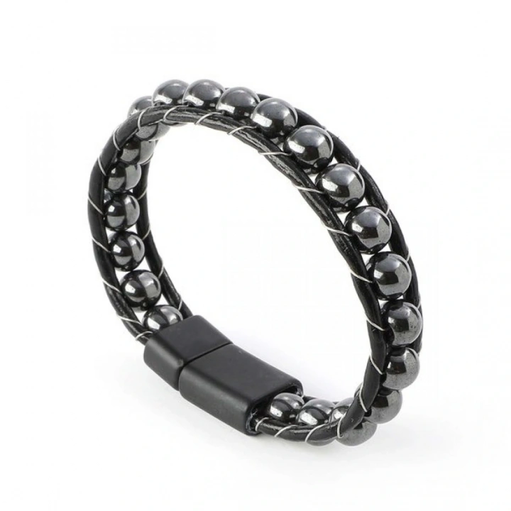 Moncuk Design Hematit Doğaltaşlı Deri Bileklik 33512B2D8M5