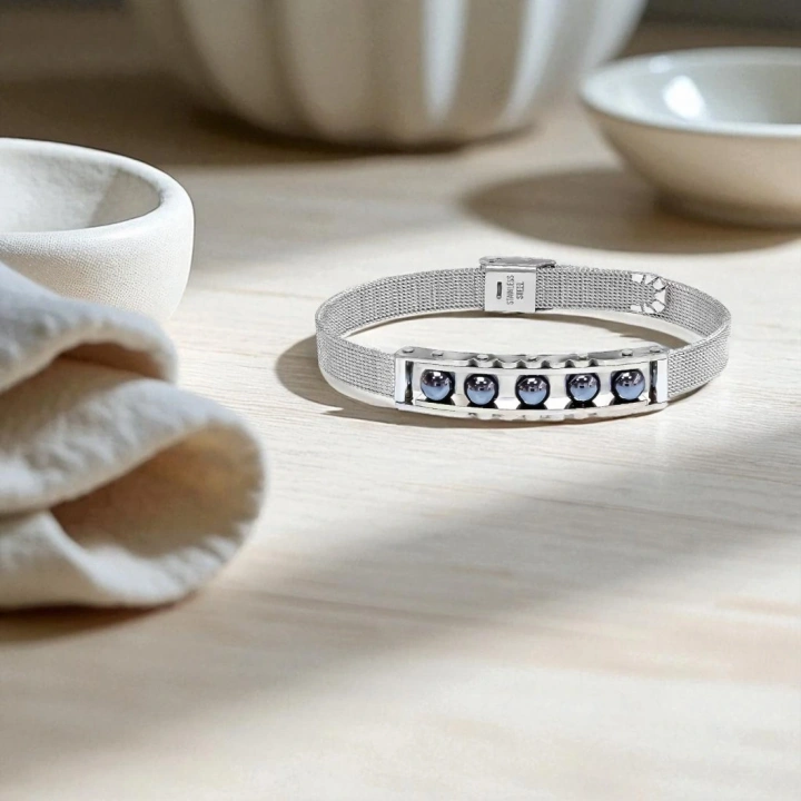 Moncuk Design Hematit Taşı Ve Paslanmaz Çelik Bileklik 33512B23D5