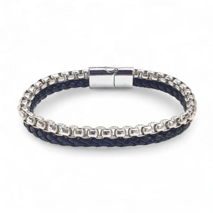 Moncuk Design İkili Deri Ve Çelik Zincir Bileklik 33514B16D1