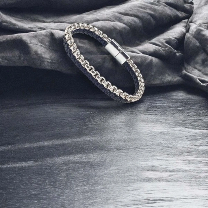 Moncuk Design İkili Deri Ve Çelik Zincir Bileklik 33514B16D1