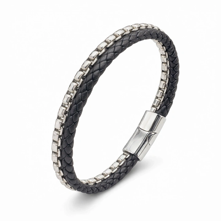 Moncuk Design İkili Deri Ve Çelik Zincir Bileklik 33514B16D1