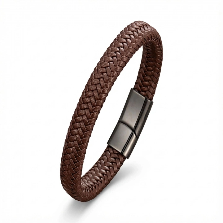 Moncuk Design Kahve Deri Örgü Çelik Bileklik 33513B4D5