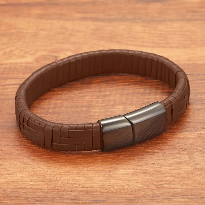 Moncuk Design Kahve Deri Örgü Ve Çelik Bileklik 33513B9D3