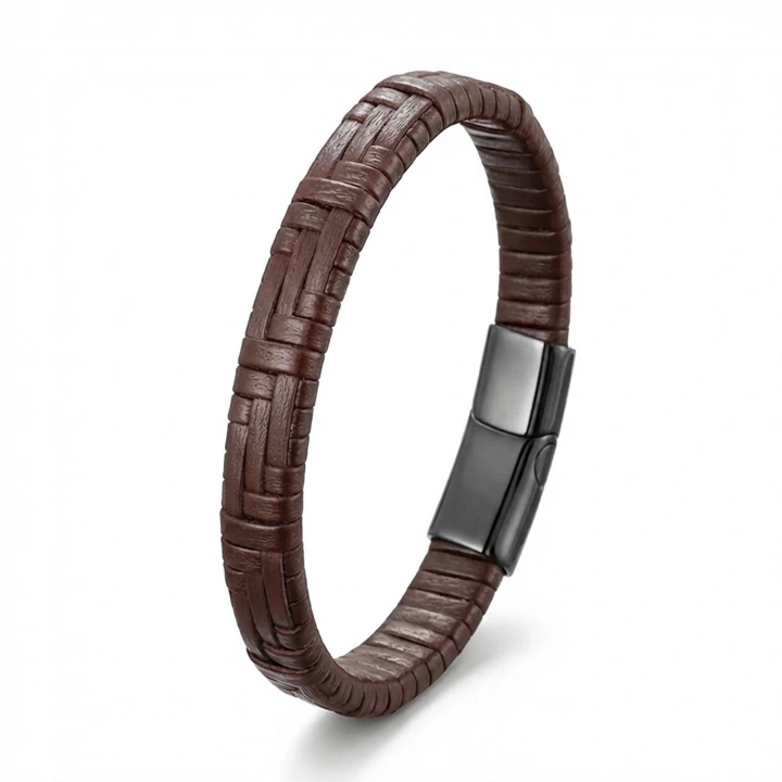 Moncuk Design Kahve Deri Örgü Ve Çelik Bileklik 33513B9D3