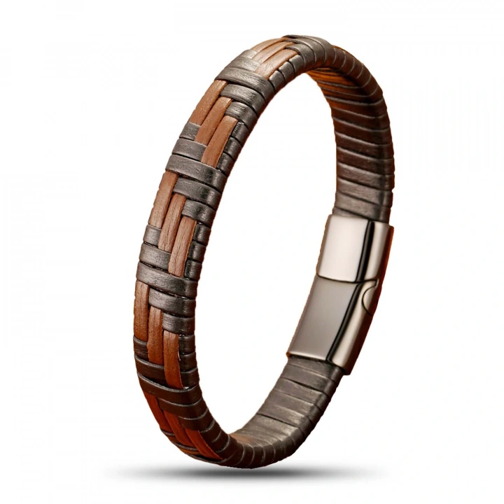 Moncuk Design Kahve Ve Siyah Deri Örgü Ve Çelik Bileklik 33513B9D1