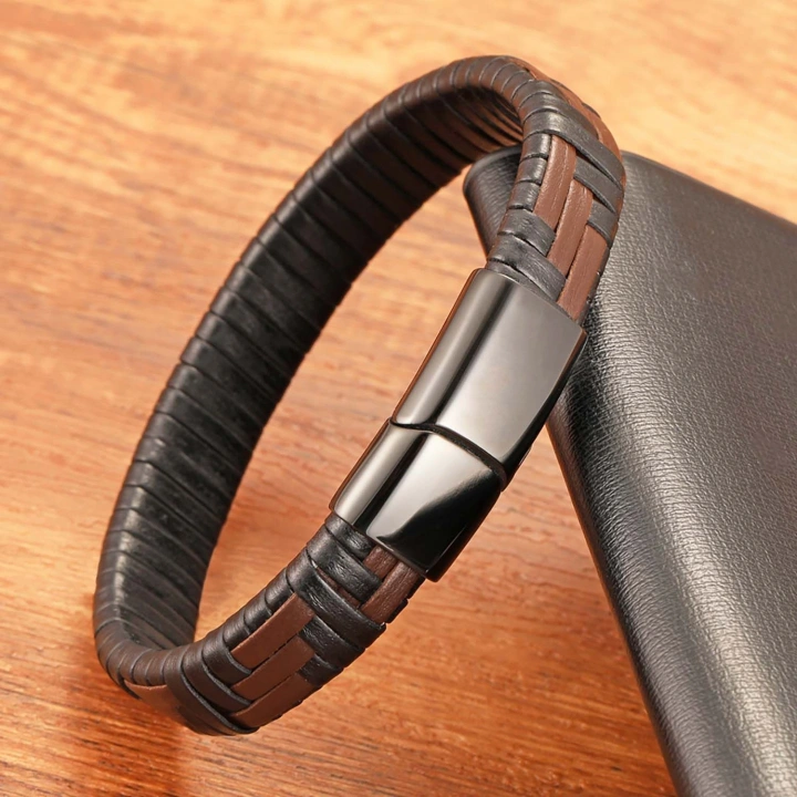 Moncuk Design Kahve Ve Siyah Deri Örgü Ve Çelik Bileklik 33513B9D1
