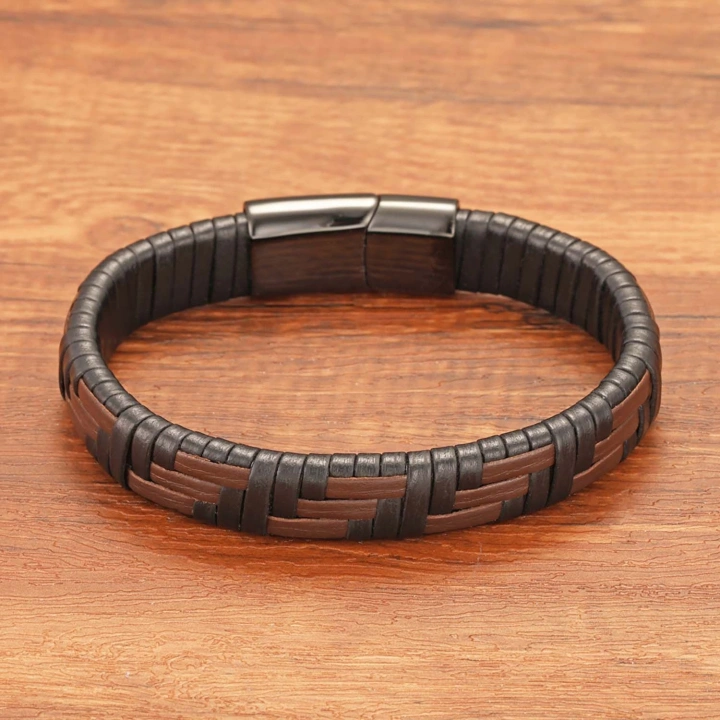 Moncuk Design Kahve Ve Siyah Deri Örgü Ve Çelik Bileklik 33513B9D1