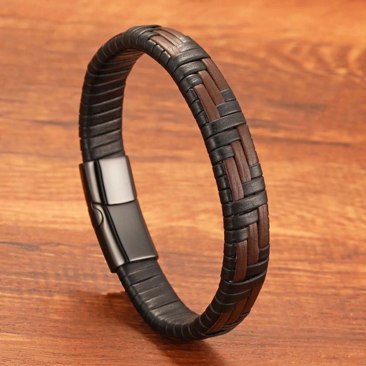 Moncuk Design Kahve Ve Siyah Deri Örgü Ve Çelik Bileklik 33513B9D1