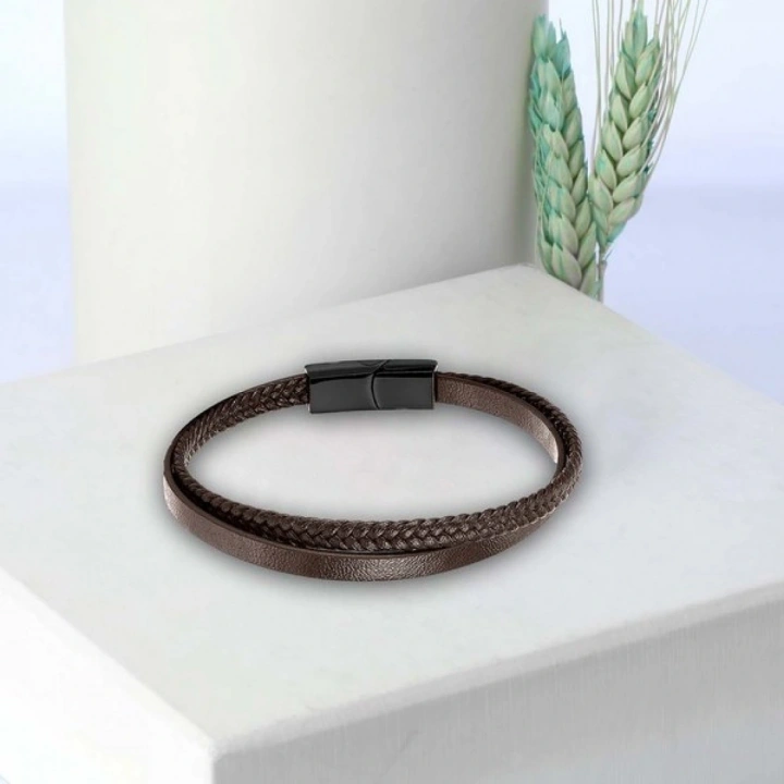 Moncuk Design Kahverengi Deri Ve Saç Örgü İkili Çoklu Çelik Bileklik 33513B12D2