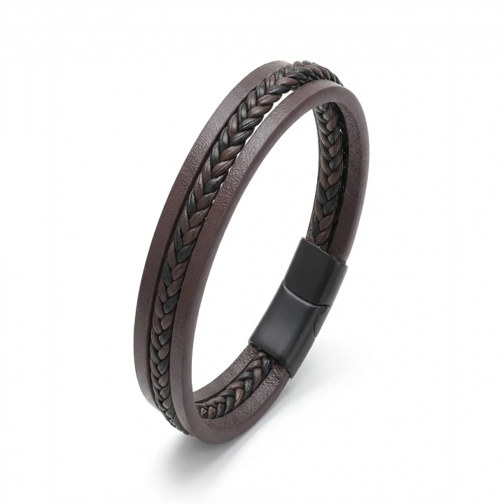 Moncuk Design Kahverengi Siyah Saç Örgü Ve Çelik Bileklik 33513B10D2