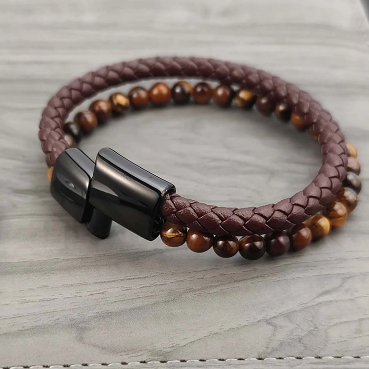 Moncuk Design Kaplan Gözü Doğaltaş Deri Erkek Bileklik 33512B7D8