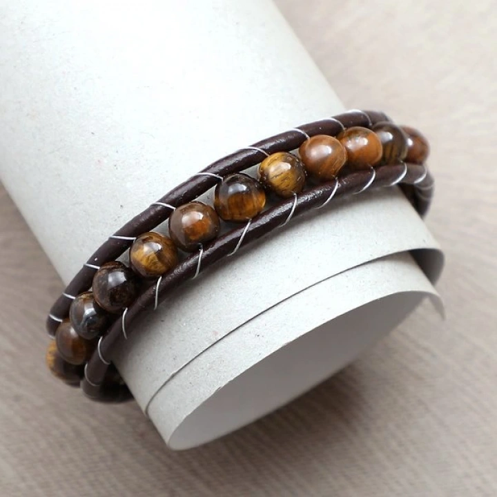 Moncuk Design Kaplan Gözü Doğaltaşlı Deri Bileklik 33512B2D8M11