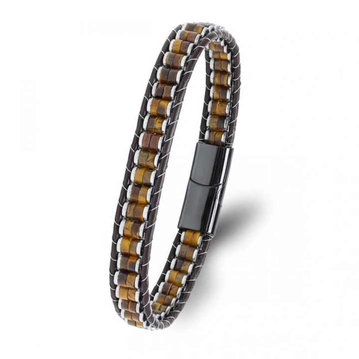 Moncuk Design Kaplan Gözü & Hematit Çelik Örgülü Deri Bileklik 33512B22D1