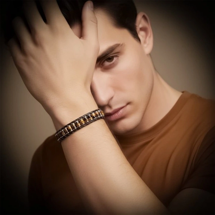 Moncuk Design Kaplan Gözü & Hematit Çelik Örgülü Deri Bileklik 33512B22D1