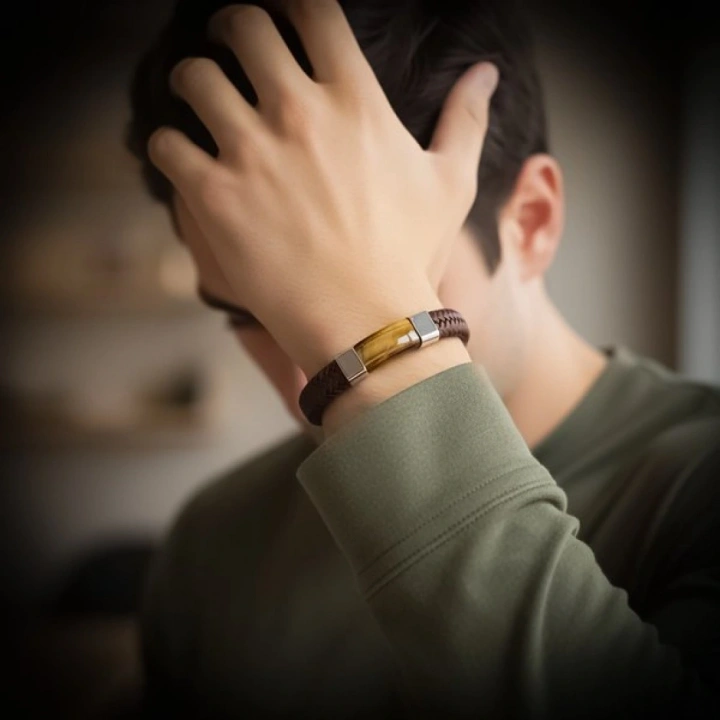 Moncuk Design Kaplan Gözü Taşlı Kahverengi Deri Erkek Çelik Bileklik 33514B6D2