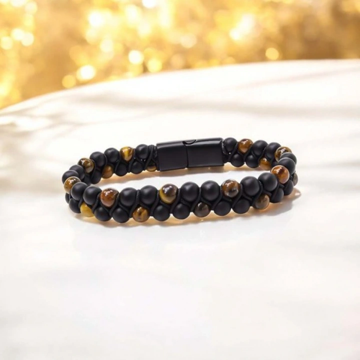 Moncuk Design Kaplan Gözü Ve Oniks Doğaltaş Ve Çelik Halatlı Erkek Bileklik 33512B18D2