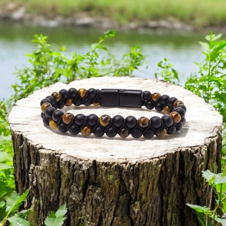 Moncuk Design Kaplan Gözü Ve Oniks Doğaltaş Ve Çelik Halatlı Erkek Bileklik 33512B18D2